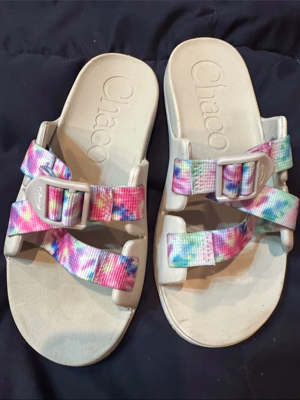 Chaco Kids Tie-Strap Sandals with Tie-Dye Pink, Blue & Green Straps